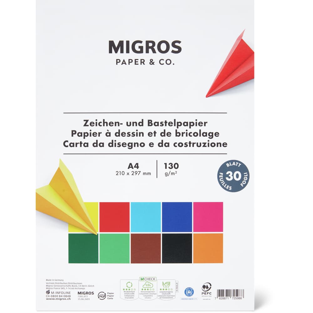 Migros Paper & Co. Zeichen- und Bastelpapier A4, 210 x 297mm, 130g/m2