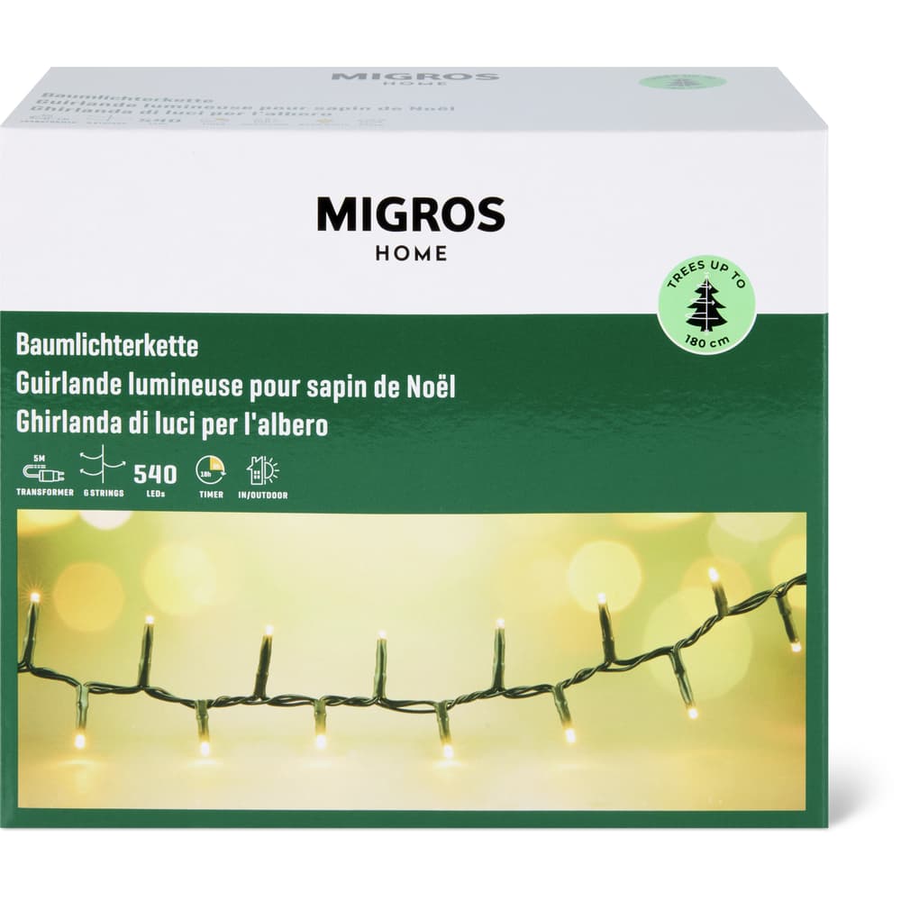 Migros Home · Outdoor Baumlichterkette, grünes Kabel · 540 LED warm weiss