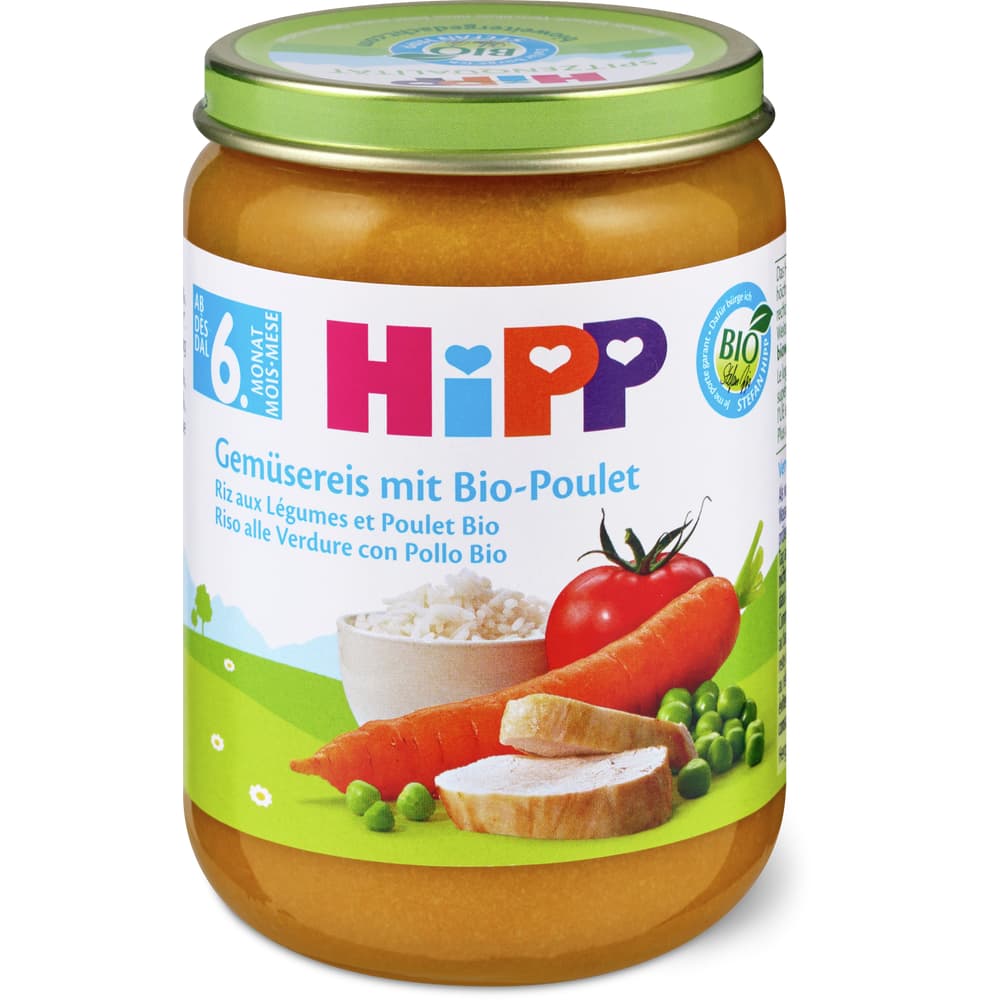 HiPP Bio Babygläschen mit Gemüsereis und Bio-Poulet Ab 5 Monaten