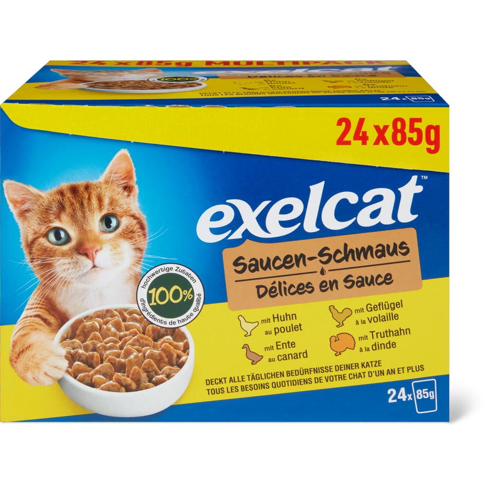 Exelcat Adult Häppchen in Sauce Huhn, Truthahn, Geflügel, Ente
