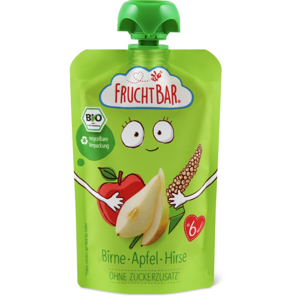 Fruchtbar Bio Quetschbeutel für Babys, Birne, Apfel & Hirse Ab 6 Monaten