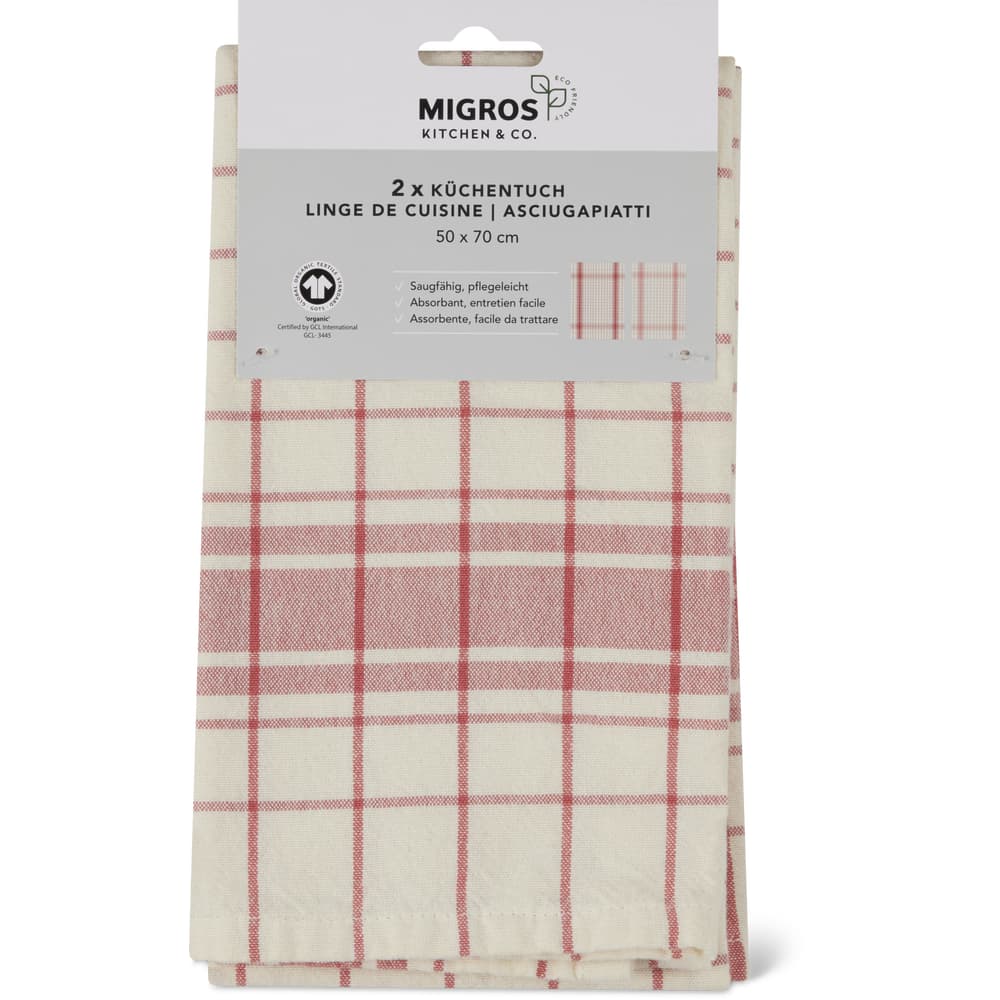 Migros Kitchen & Co. Küchentuch Karo natur, rot