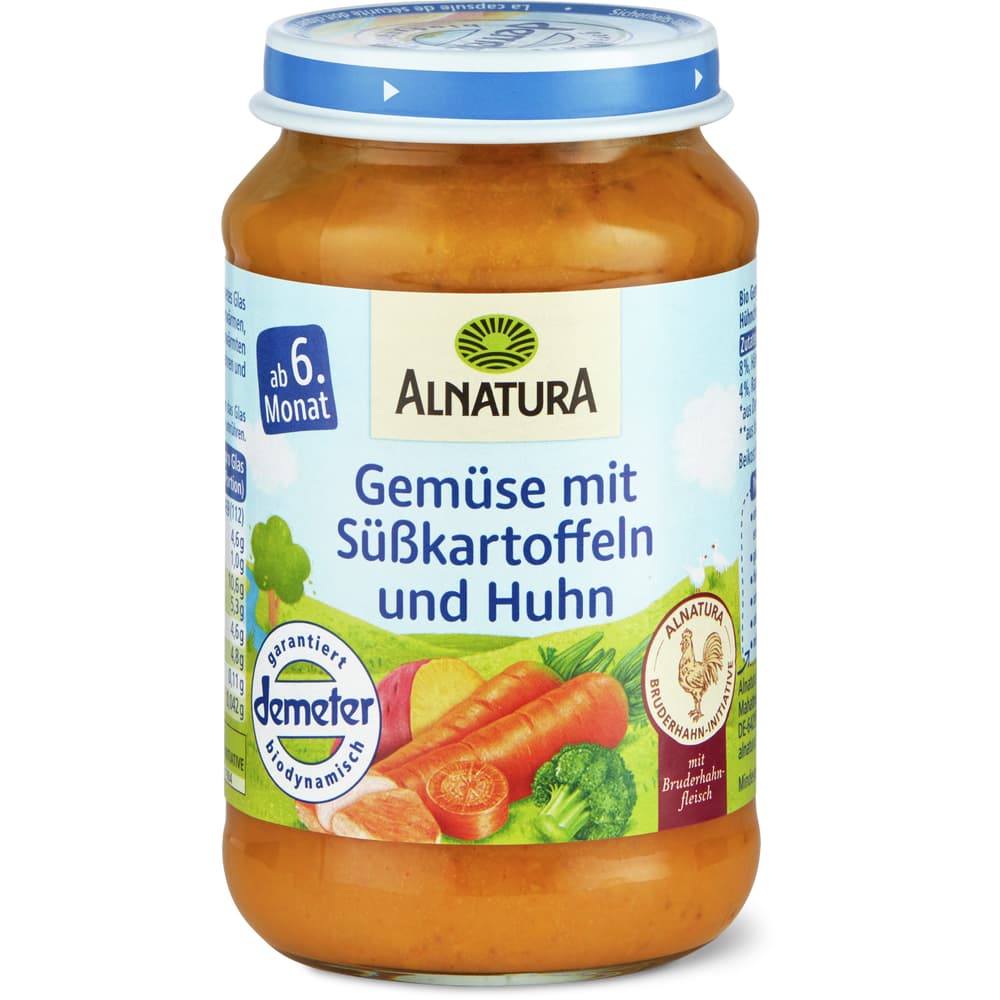 Alnatura Demeter Babygläschen mit Gemüse, Süsskartoffeln und Huhn Ab 6 Monaten