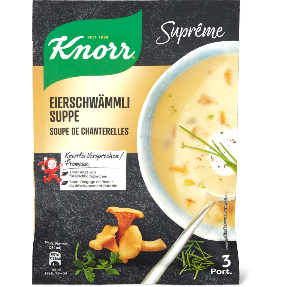 Knorr Suprême Cremige Eierschwämmli Suppe mit Weisswein und Frühlingskräutern