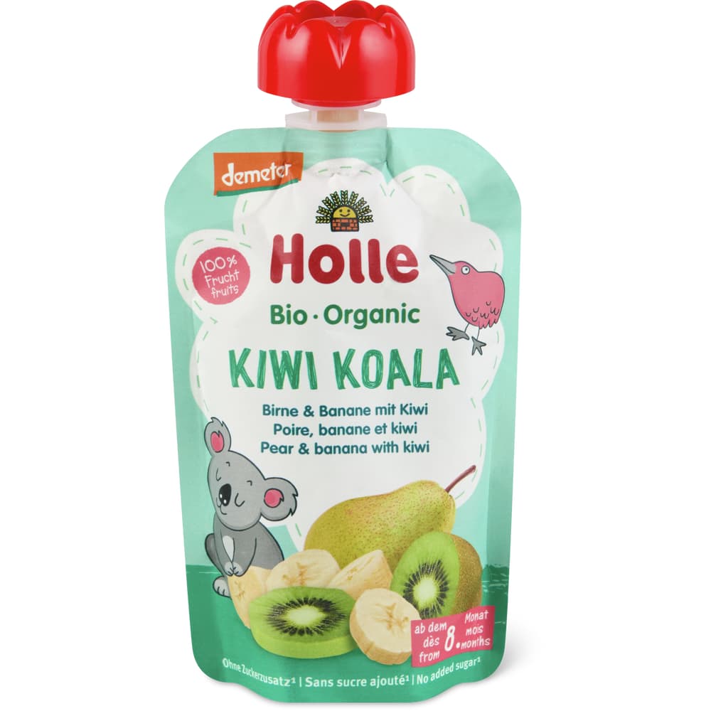Holle Bio Demeter Quetschbeutel für Babys Birne, Banane und Kiwi Ab 8 Monaten
