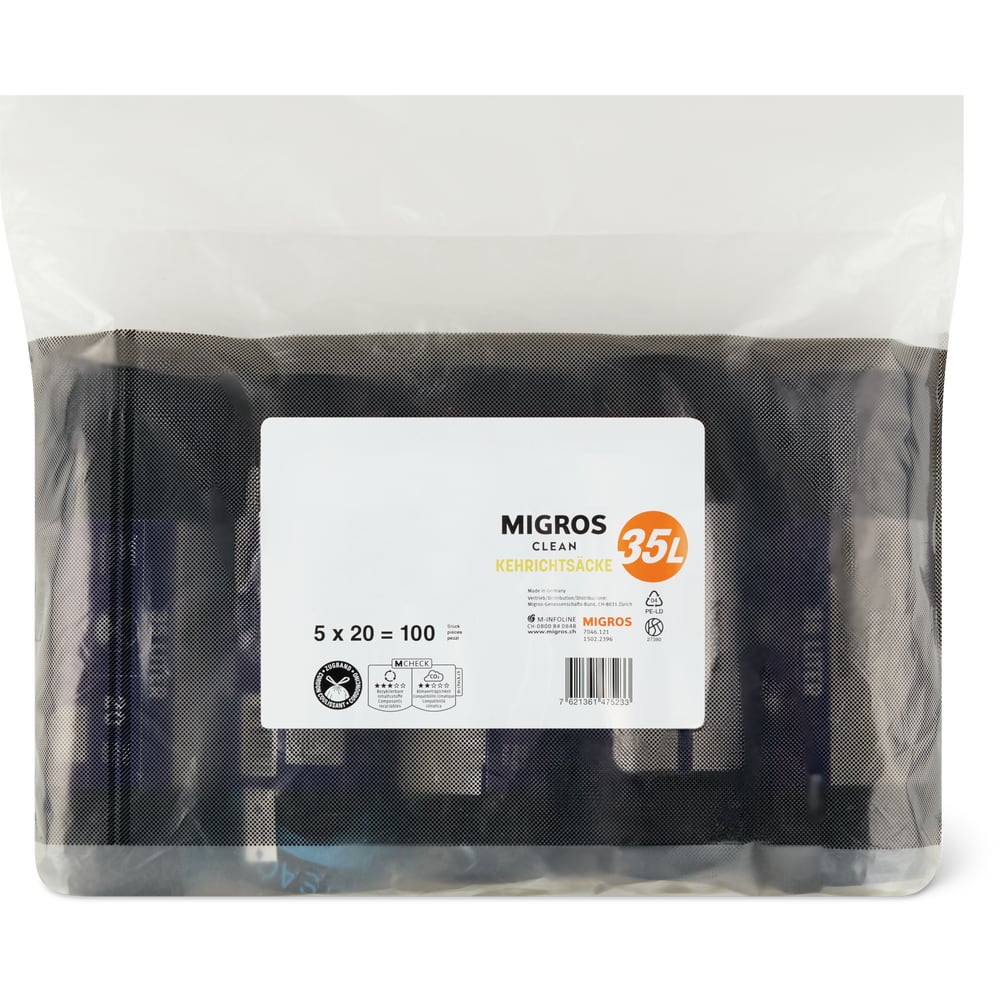 Migros Clean KEHRICHTSÄCKE 35l À 5 ROLLEN
