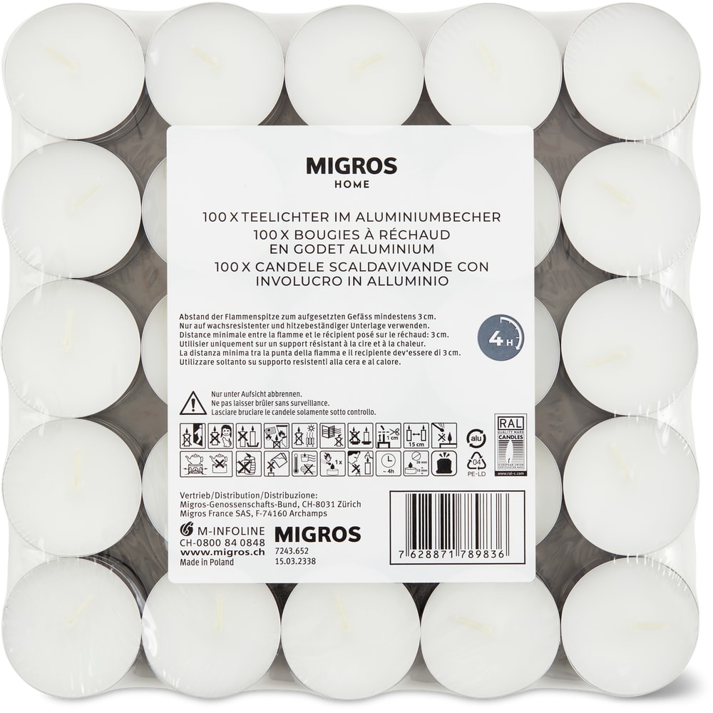 Migros Home Teelichter weiss, 4h