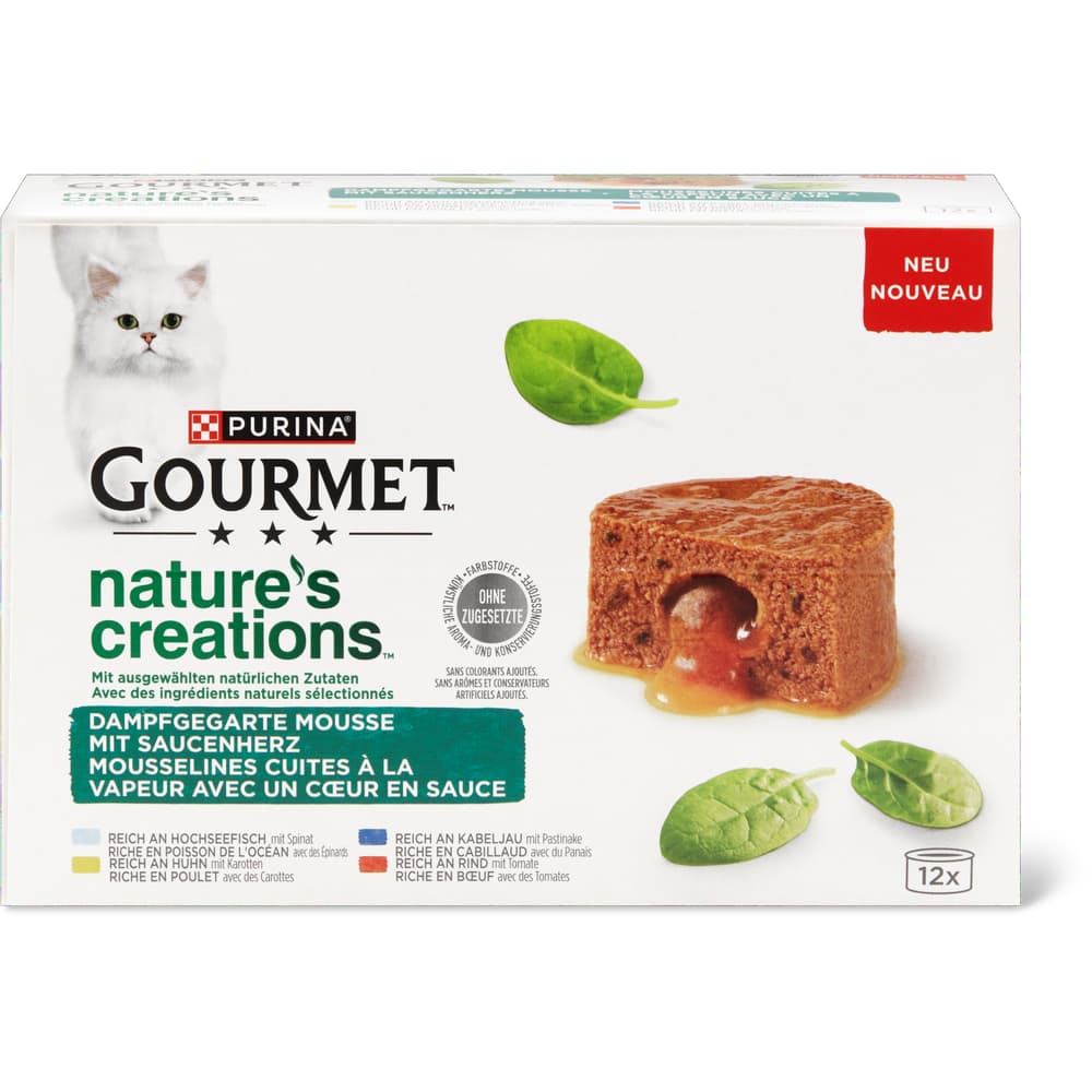 Gourmet Nature's Creations Mousse mit Saucenherz Fisch, Kabeljau, Huhn und Rindfleisch
