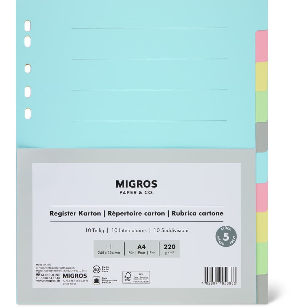 Migros Paper & Co. Kartonregister A4, 10-teilig, bunt