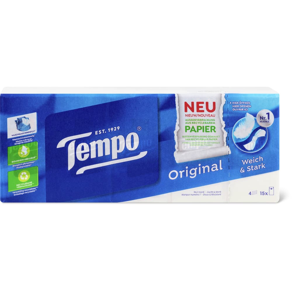 Tempo 3-in-1 Taschentücher 15 × 10 Blätter 4 lagig