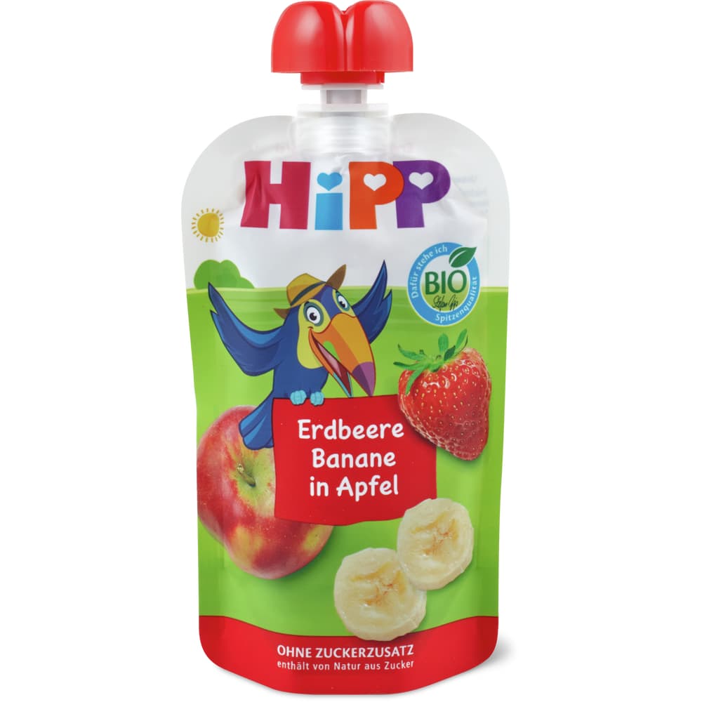 HiPP Bio Hippis Quetschbeutel für Babys Erdbeere-Banane in Apfel Ab 12 Monaten