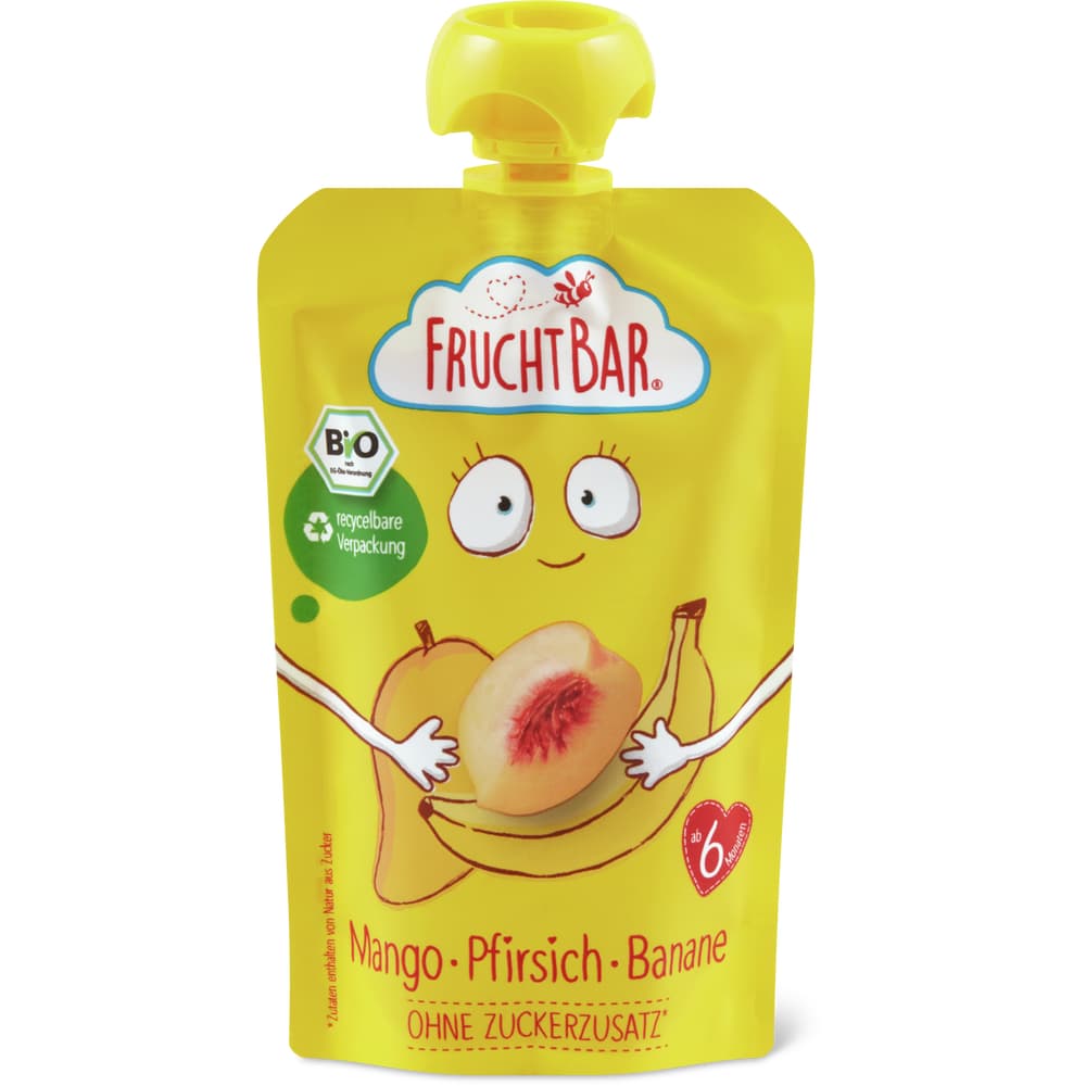 Fruchtbar Bio Quetschbeutel für Babys, Mango, Pfirsich & Banane Ab 6 Monaten