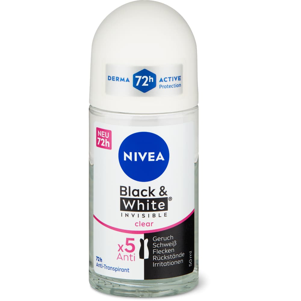 Nivea Deo Roll-on Black&White Invisible clear 72h, Anti-Transpirant