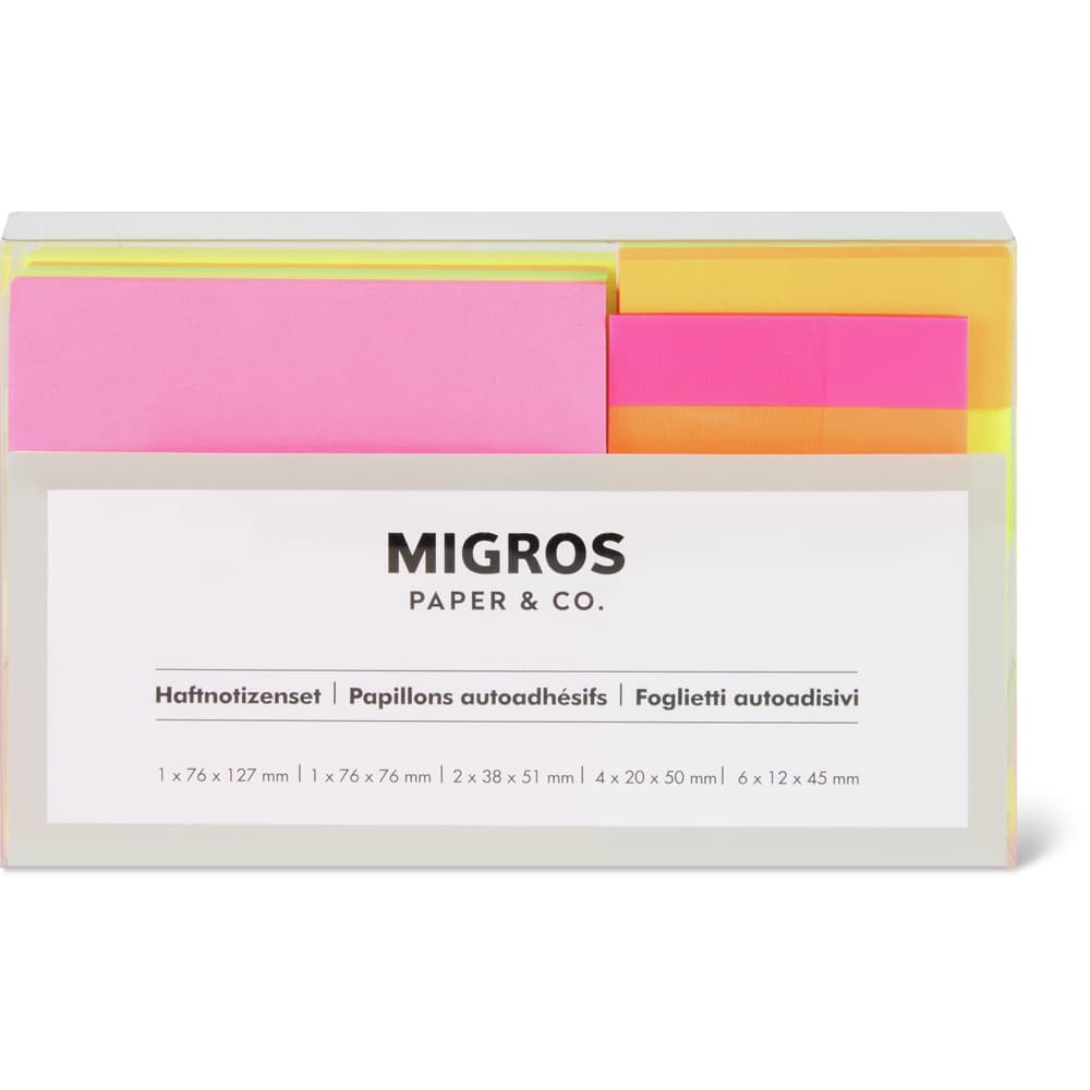 Migros Paper & Co. Haftnotizen-Set Neon, 14-teilig