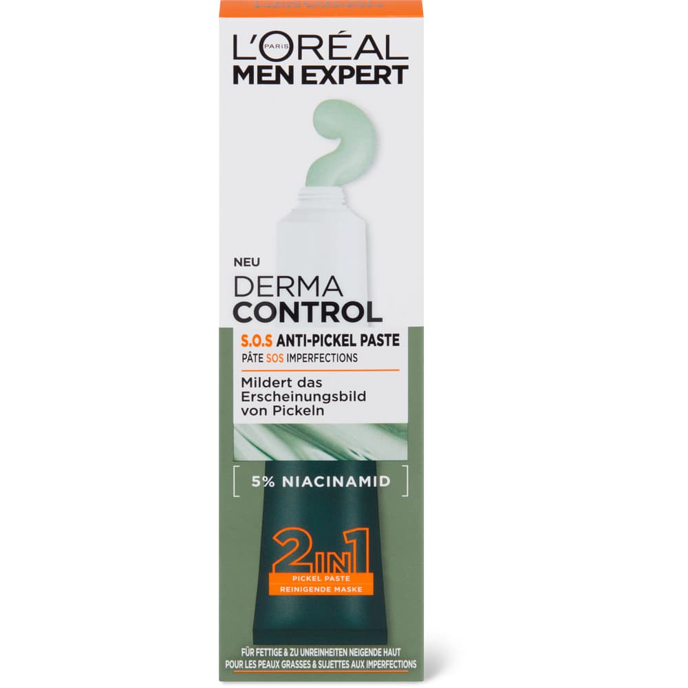 L'Oréal Men Expert Derma Control S.O.S 2in1 Anti-Pickel Paste & Reinigende Maske, mit 5% Niacinamid