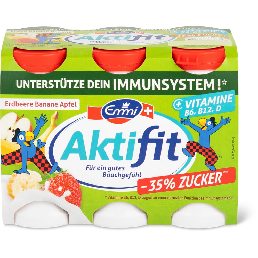 Emmi Globi Aktifit Probiotischer Joghurt Drink Erdbeere, Banane, Apfel
