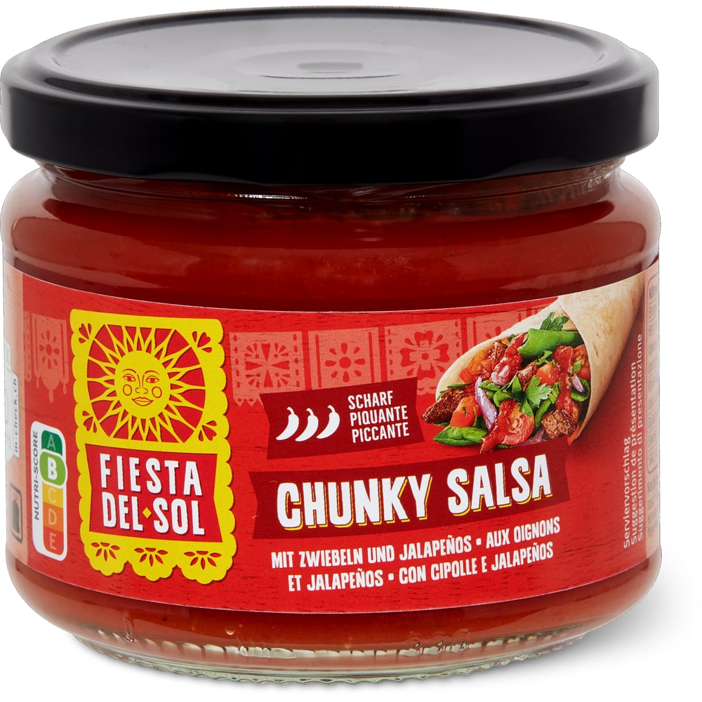 Fiesta del Sol Chunky Salsa Mit Zwiebeln und Jalapeños