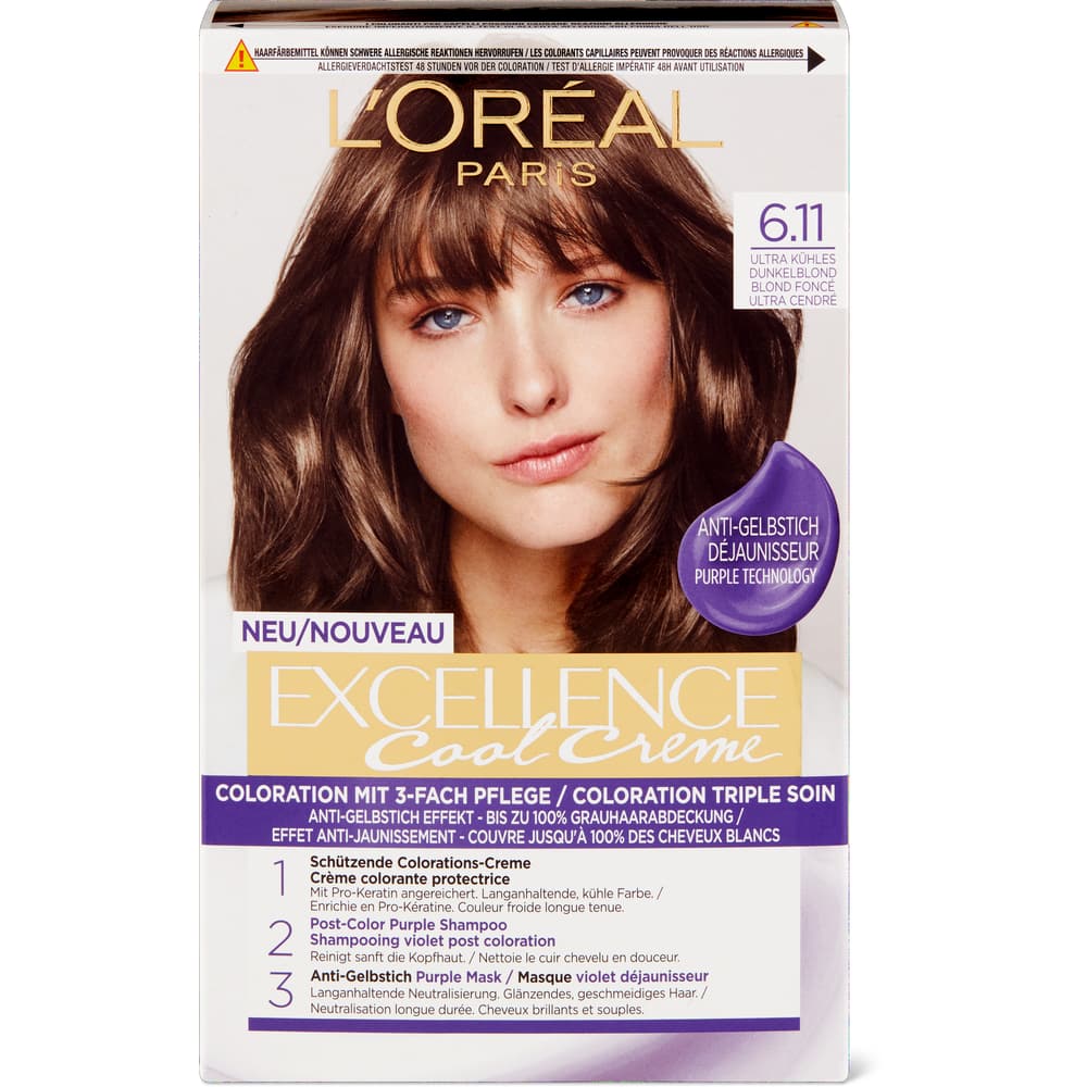 L'Oréal Paris Excellence Cool Crème Dauerhafte Haarfarbe 6.11 Ultra kühles Dunkelblond
