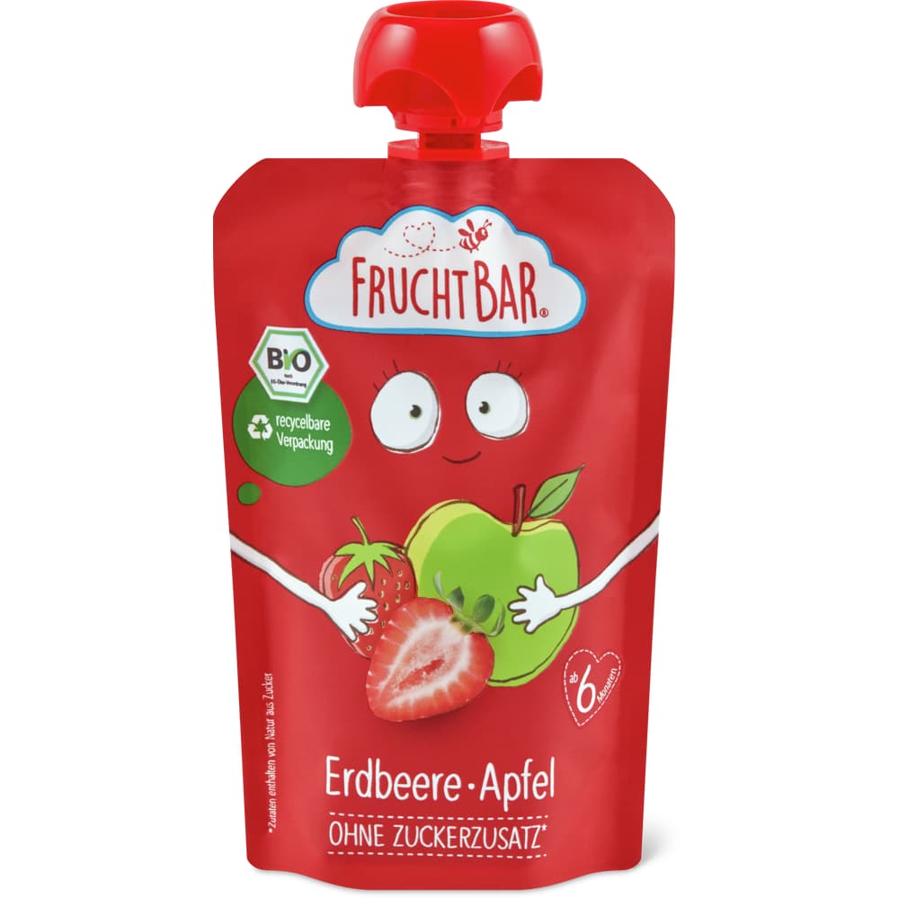 Fruchtbar Bio Quetschbeutel für Babys, Erdbeere & Apfel Ab 6 Monaten