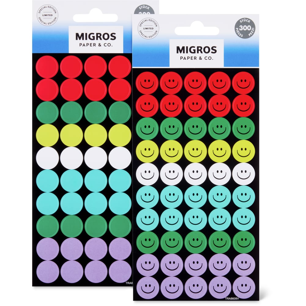 Migros Paper & Co. Sticker Rund, farbig, Assortiert