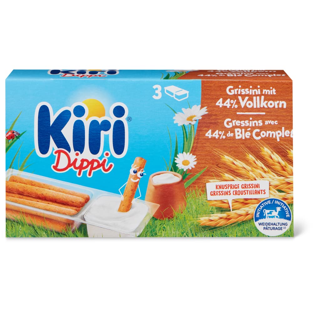 Kiri Dippi Französischer Streichschmelzkäse aus Frischkäse und Grissini mit 44% Volkorn Nature - 3 Schalen