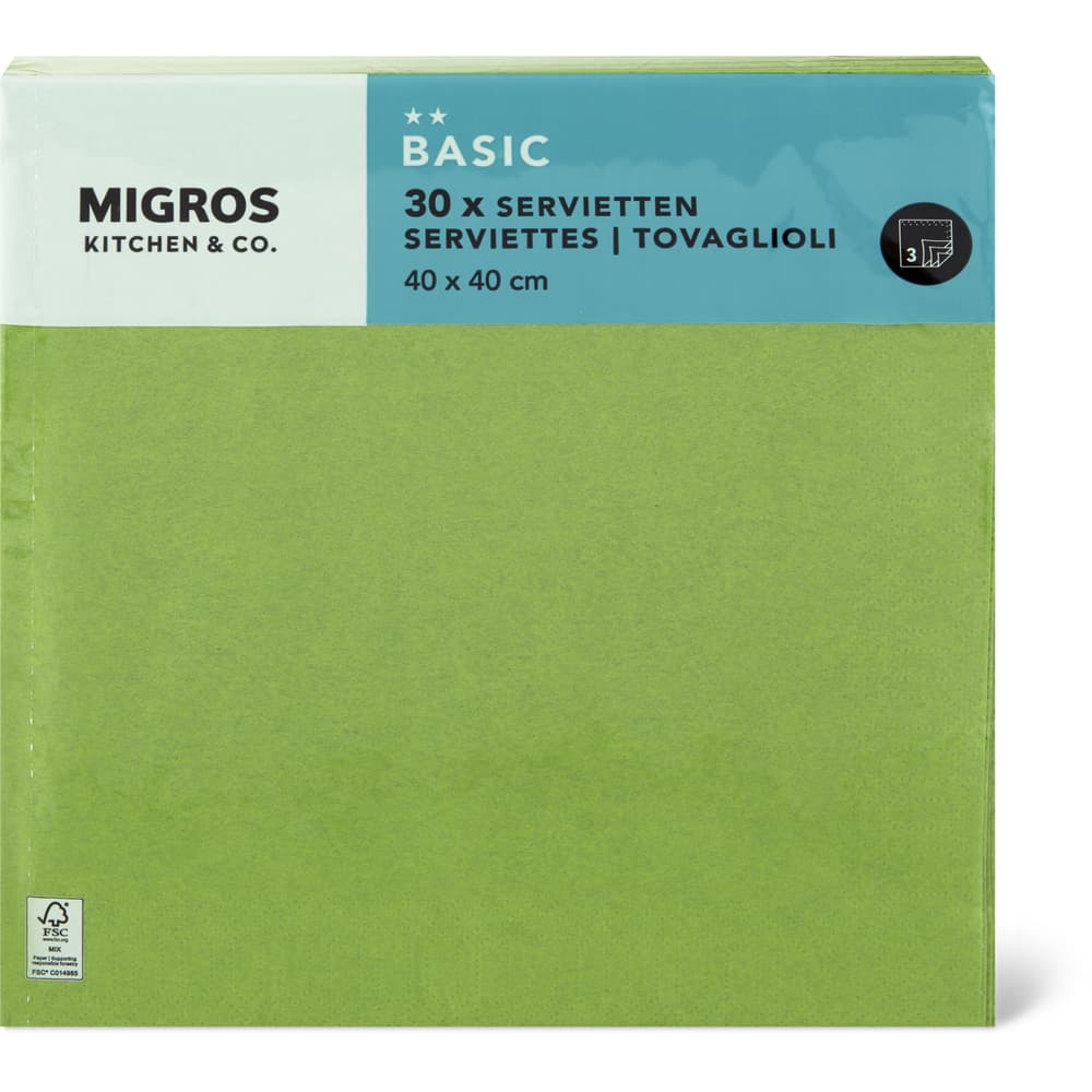 Migros Kitchen & Co. Papierservietten Olive, 40x40cm