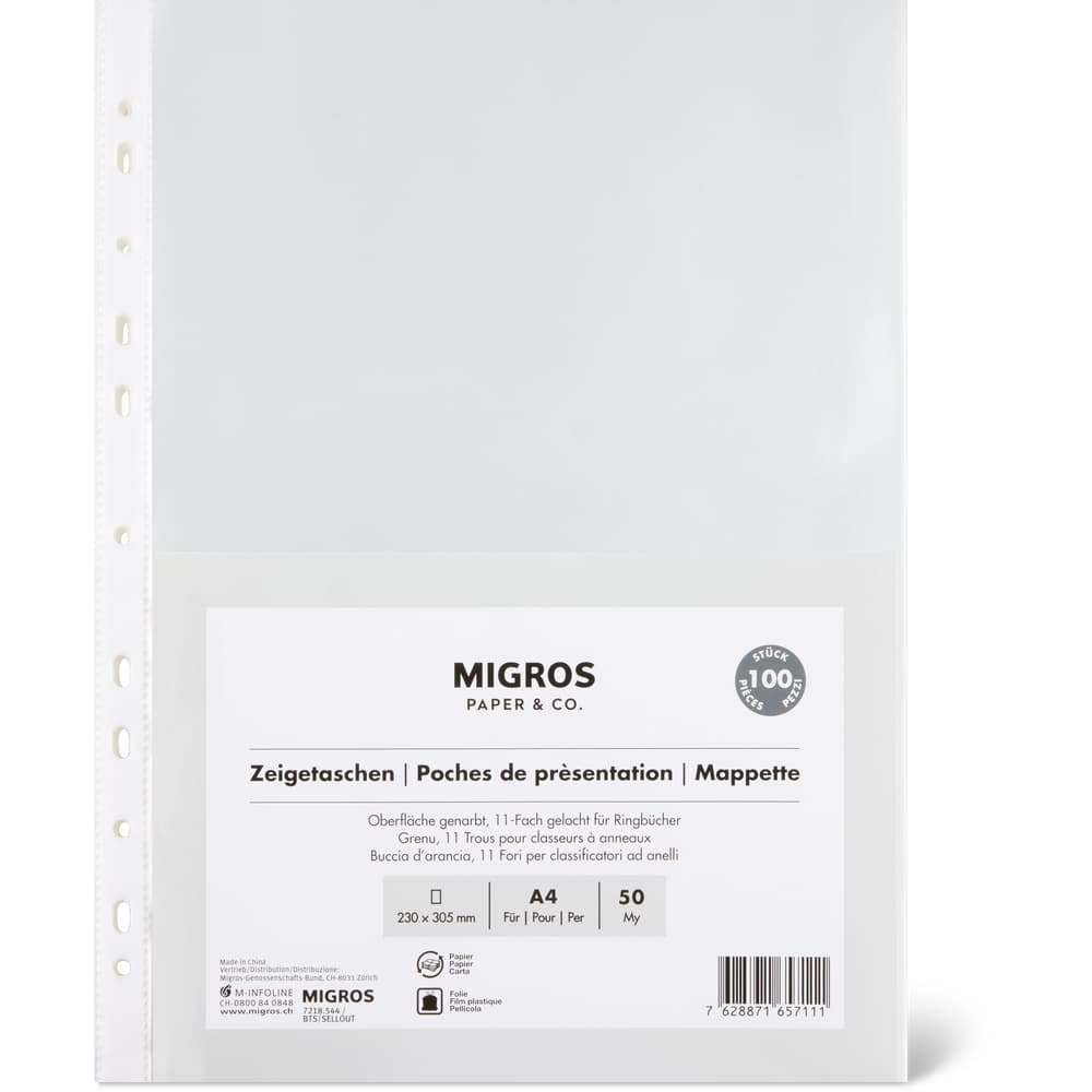 Migros Paper & Co. Zeigetaschen A4, 50 My