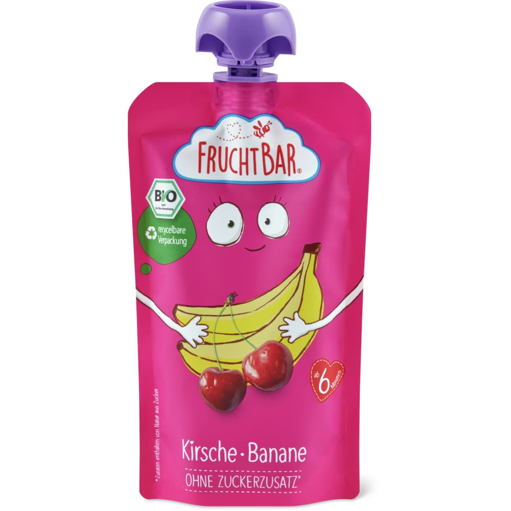 Fruchtbar Bio Quetschbeutel für Babys, Banane & Kirsche Ab 6 Monaten