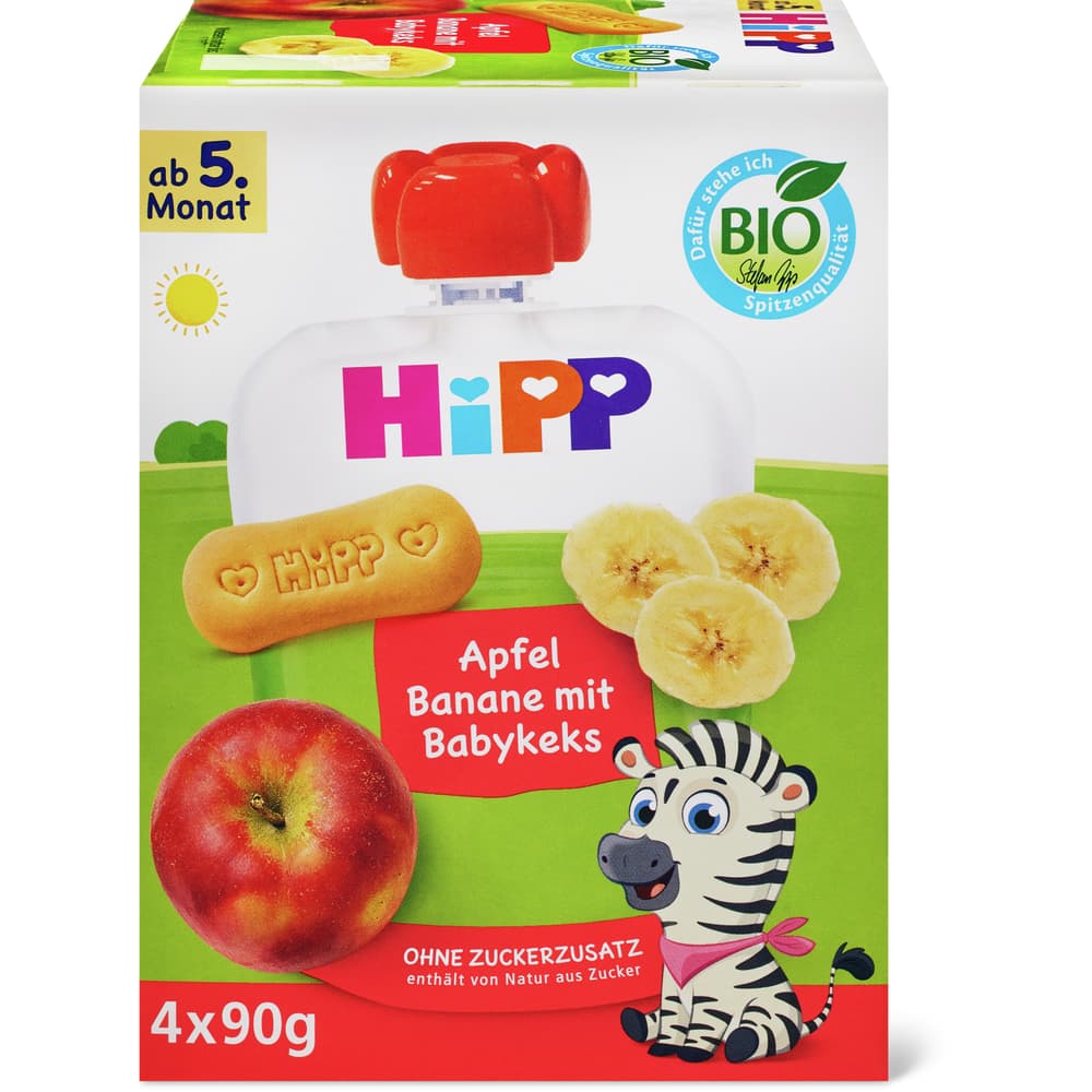 Hipp Quetschbeutel Apfel, Banane mit Babykeks Bio, ab 1 Jahr, ohne Zuckerzusatz