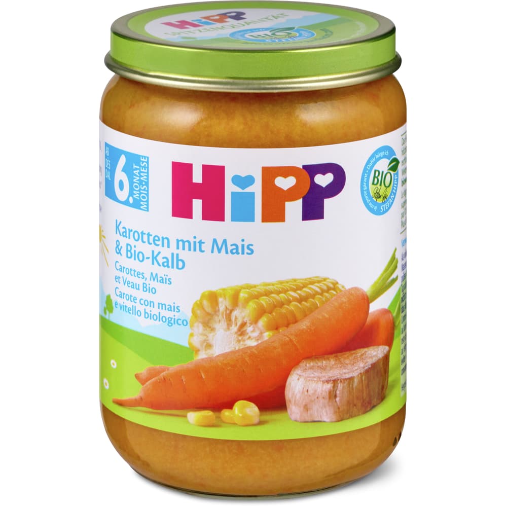 HiPP Bio Babygläschen mit Karotten, Mais und Bio-Kalb Ab 6 Monaten