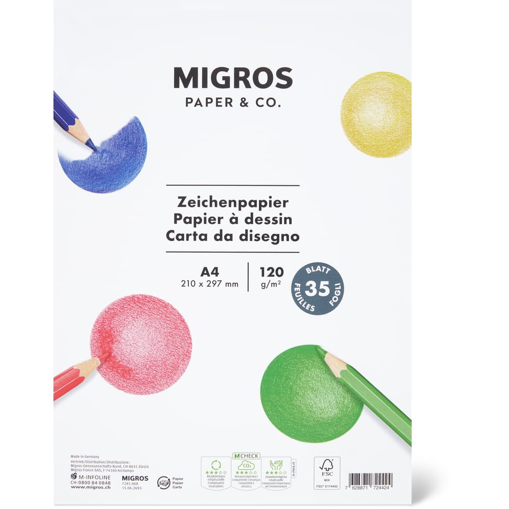 Migros Paper & Co. Zeichenpapier A4, 210 x 297mm, 120g/m2