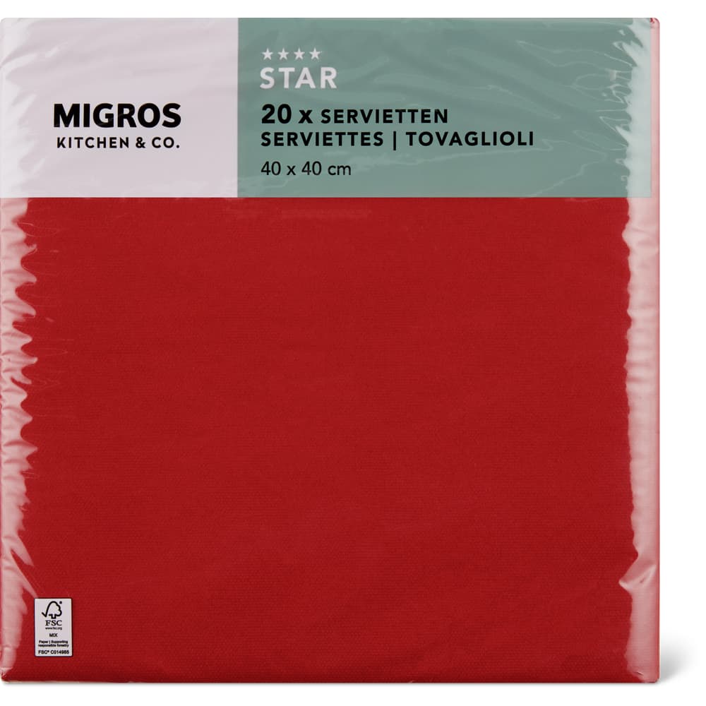 Migros Kitchen & Co. Papierservietten Bordeaux, 40x40cm