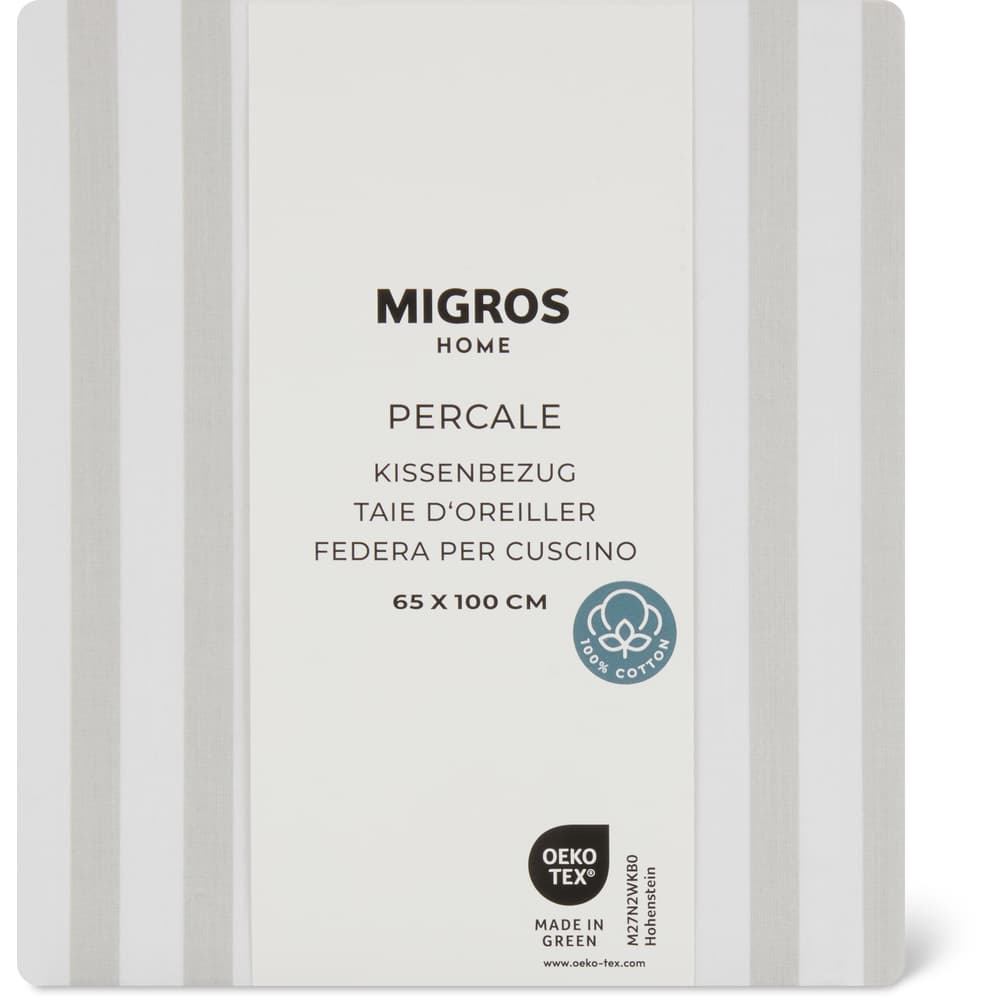 Migros Home Kissenbezug Percale 65x100cm, Streifen hellgrau