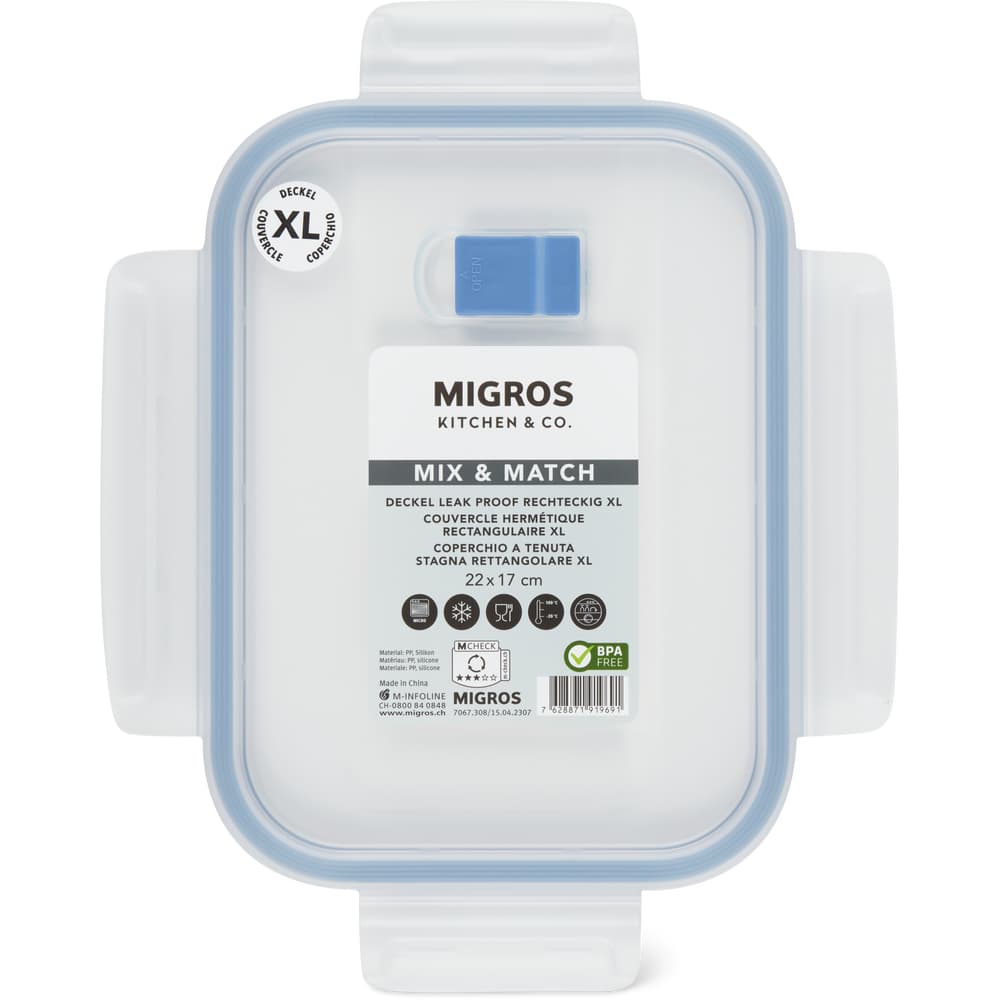 Migros Kitchen & Co. Deckel Leak Proof rechteckig, XL, 22x17cm