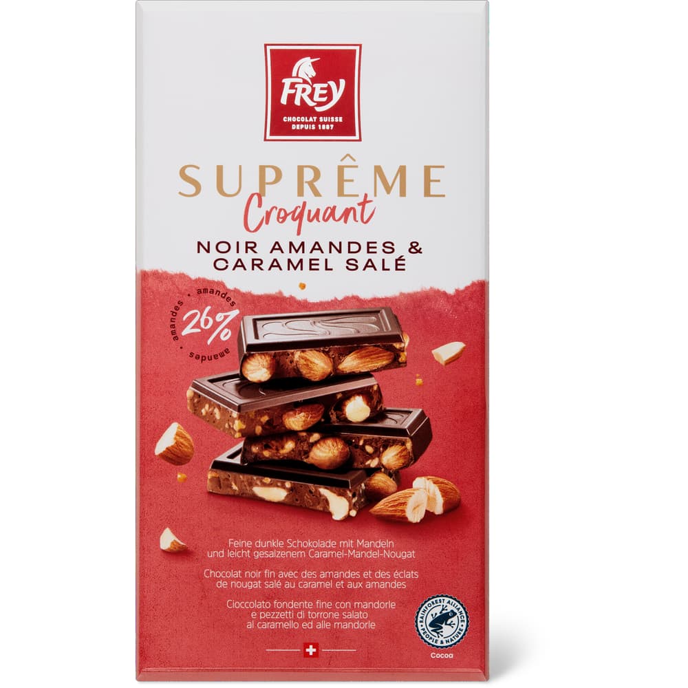 Frey Suprême Dunkle Tafelschokolade Mandeln & gesalzenes Caramel