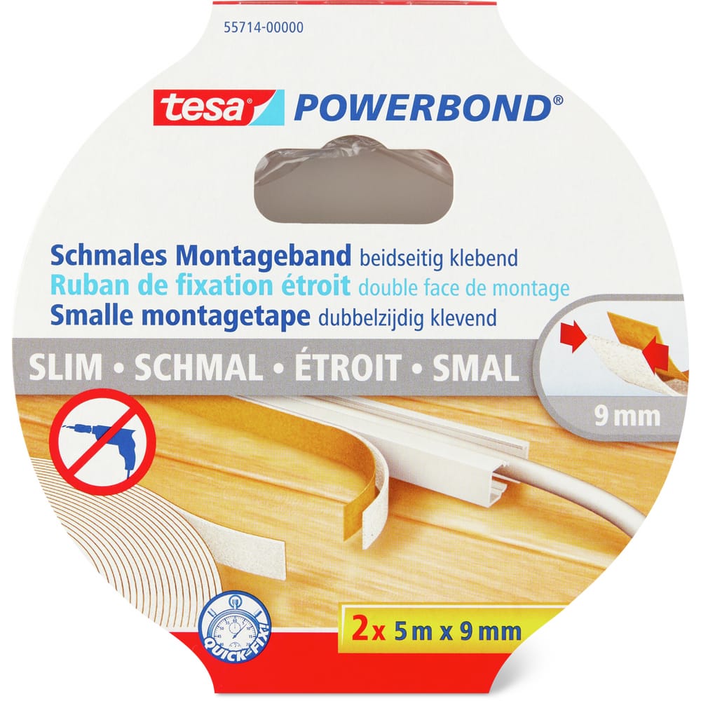 Tesa Montageband beidseitig klebend 5m x 9mm