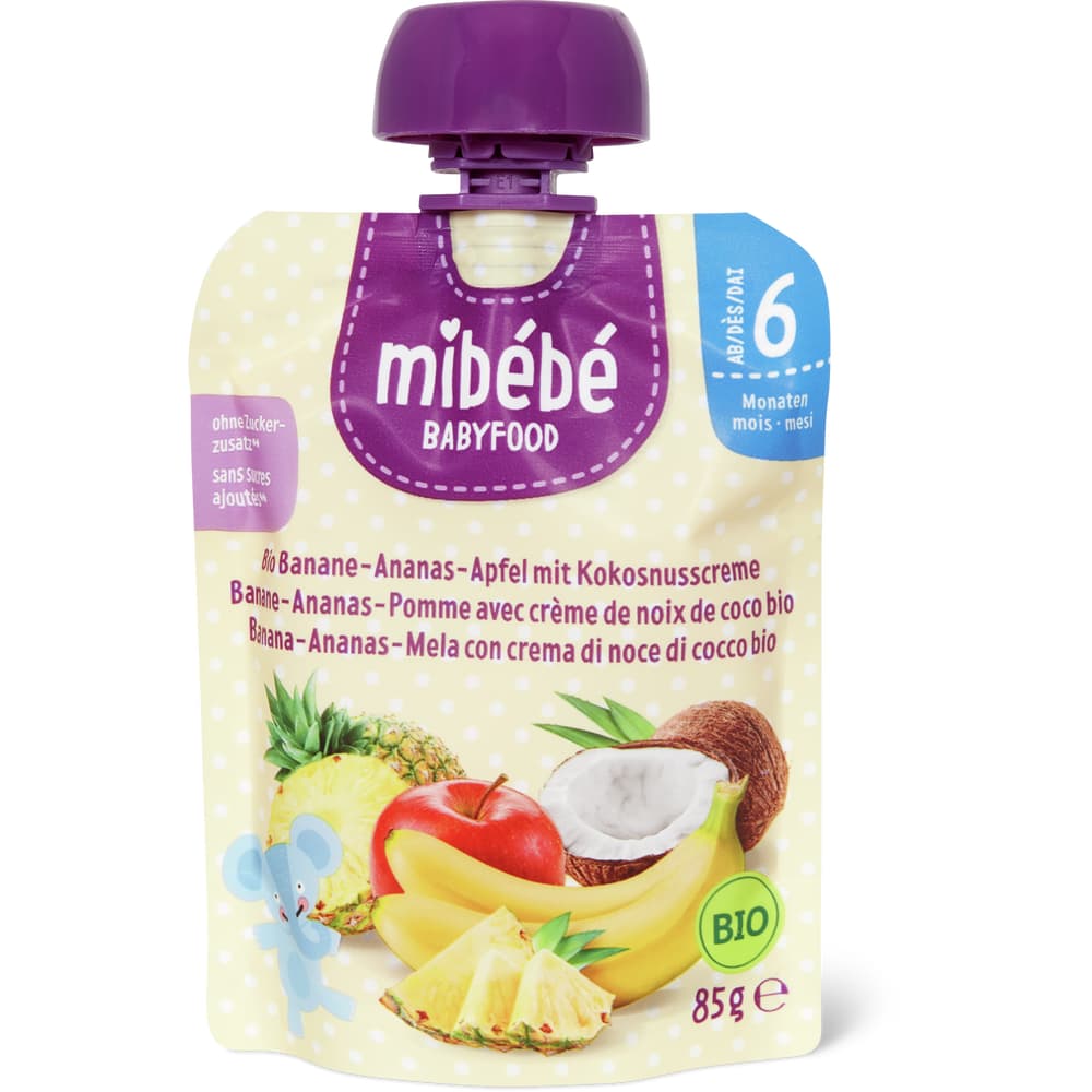 Mibébé Bio Babyfood Quetschbeutel für Babys Banane, Ananas & Apfel Ab 6 Monaten
