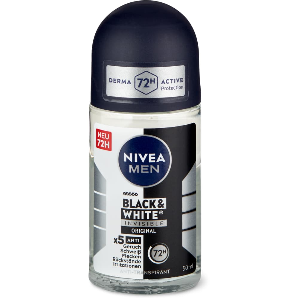 Nivea Men Deo Roll-on Black&White Invisible 72h, Anti-Transpirant