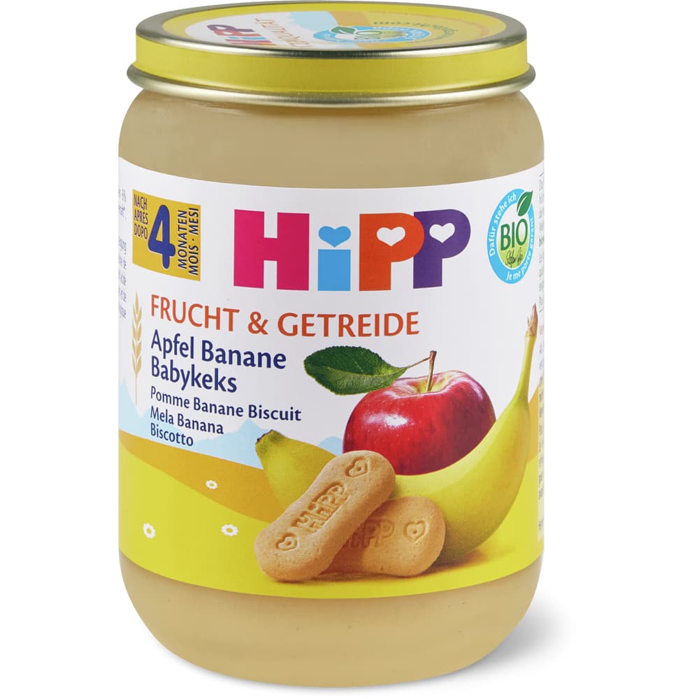 HiPP Bio Babygläschen Apfel, Banane und babykeks Ab 4 Monaten