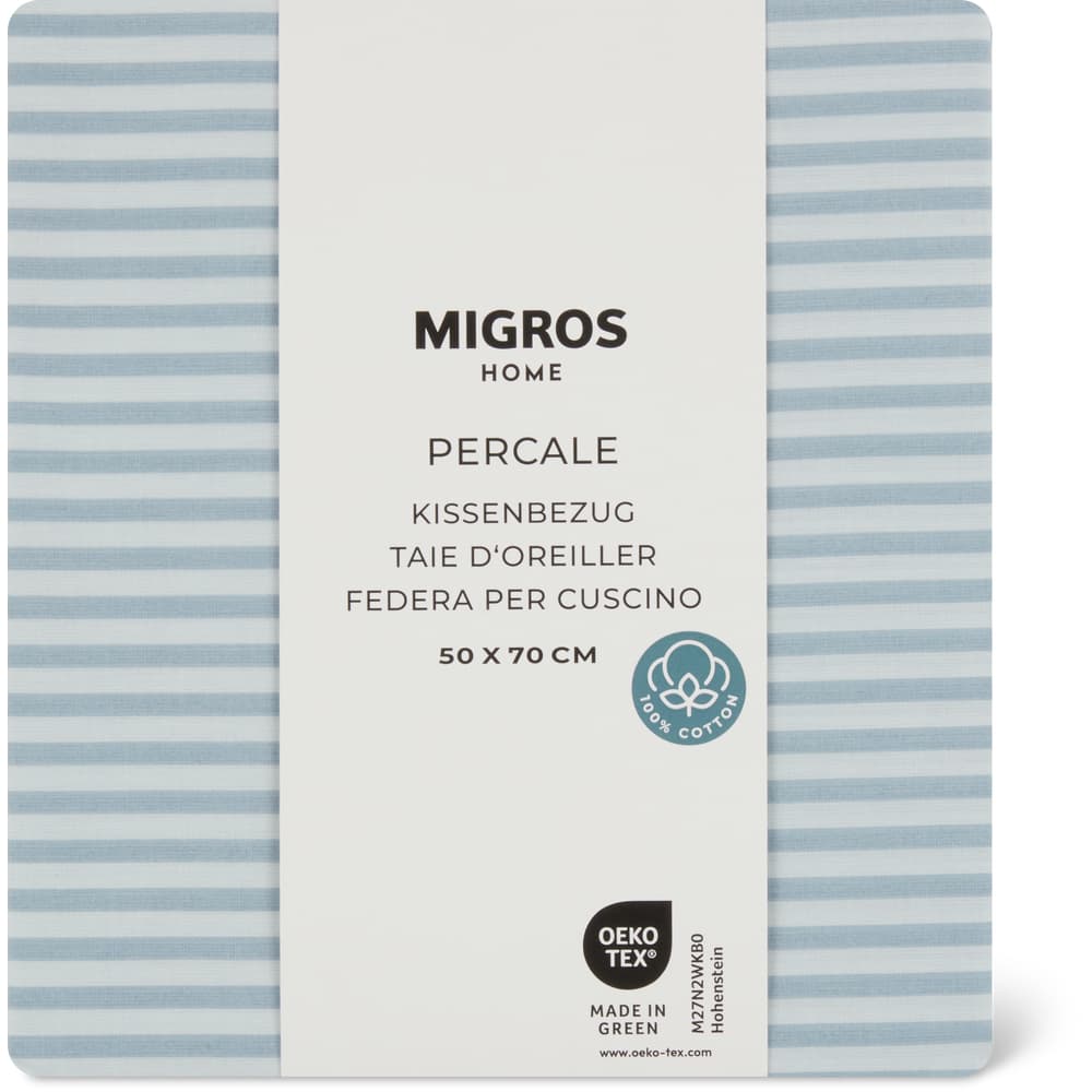 Migros Home Kissenbezug Percale 50x70cm, Streifen hellblau