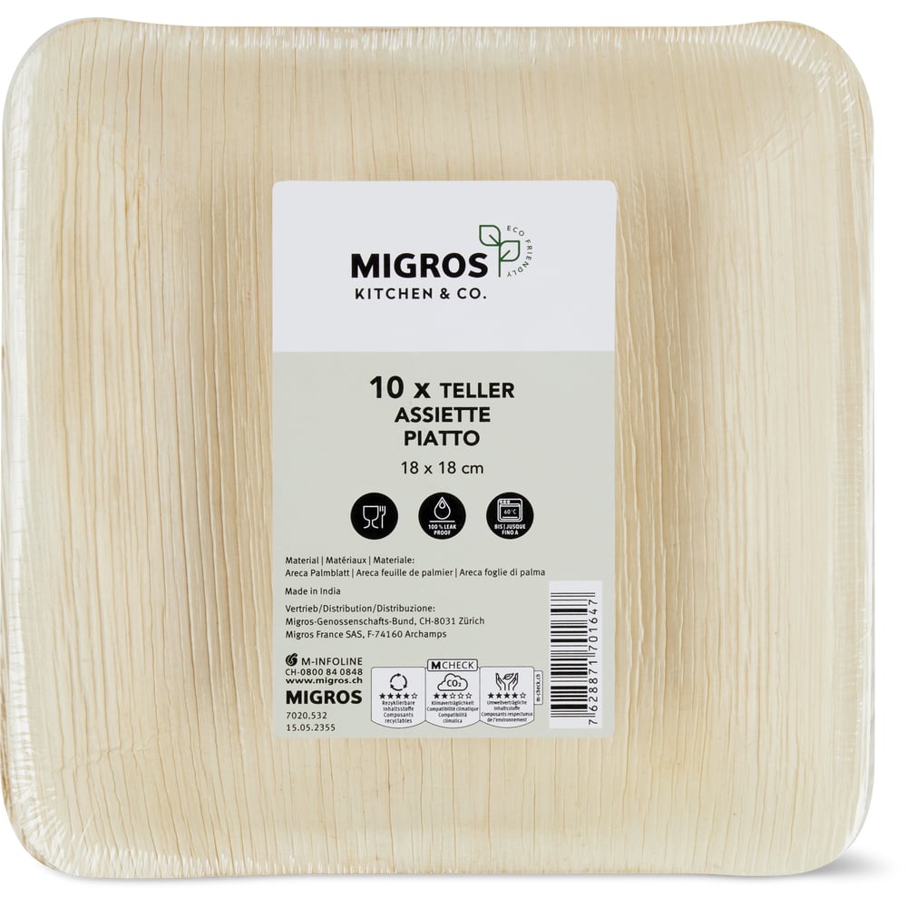 Migros Kitchen & Co. Wiederverwendbare Teller 25 x 25cm, Areca Palmblatt
