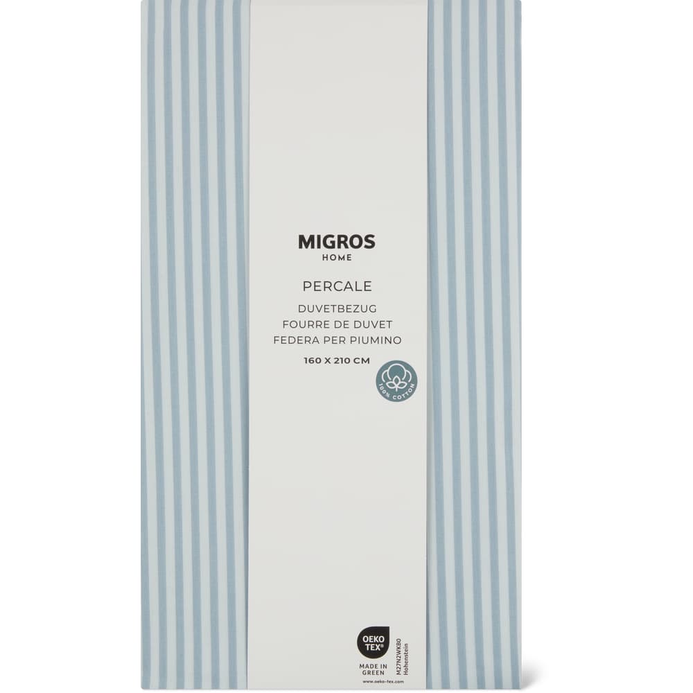 Migros Home Duvetbezug Percale 160x210cm, Streifen hellblau