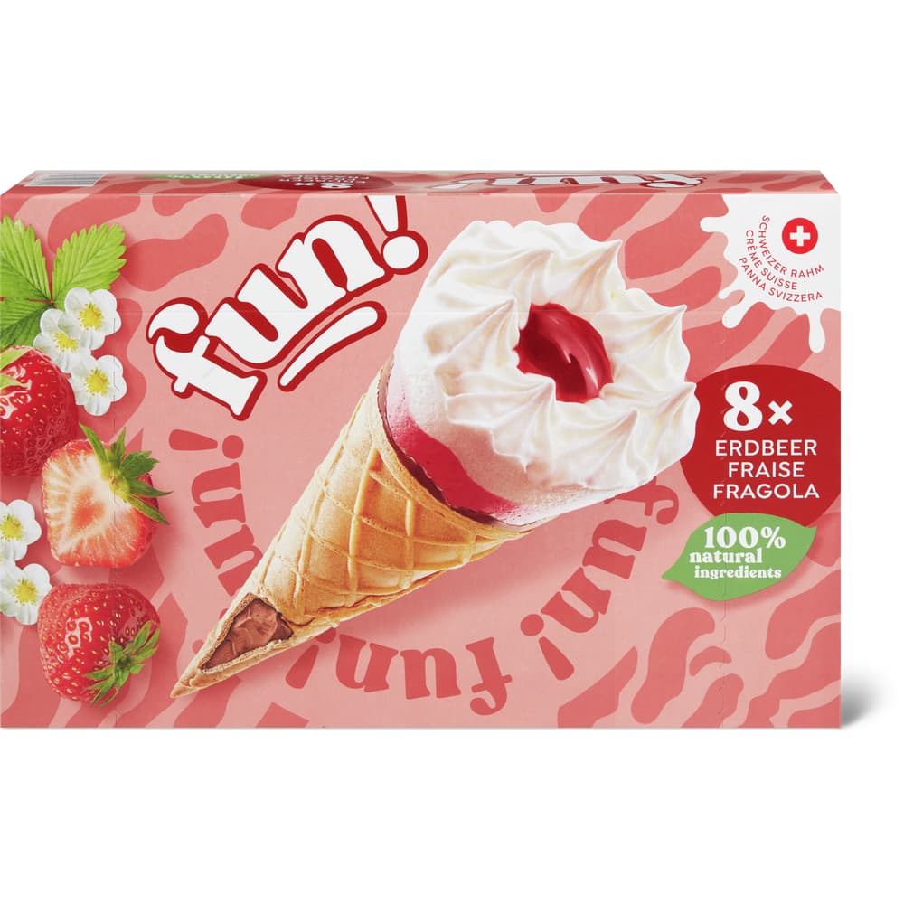 Fun · Cones · Strawberry • Migros