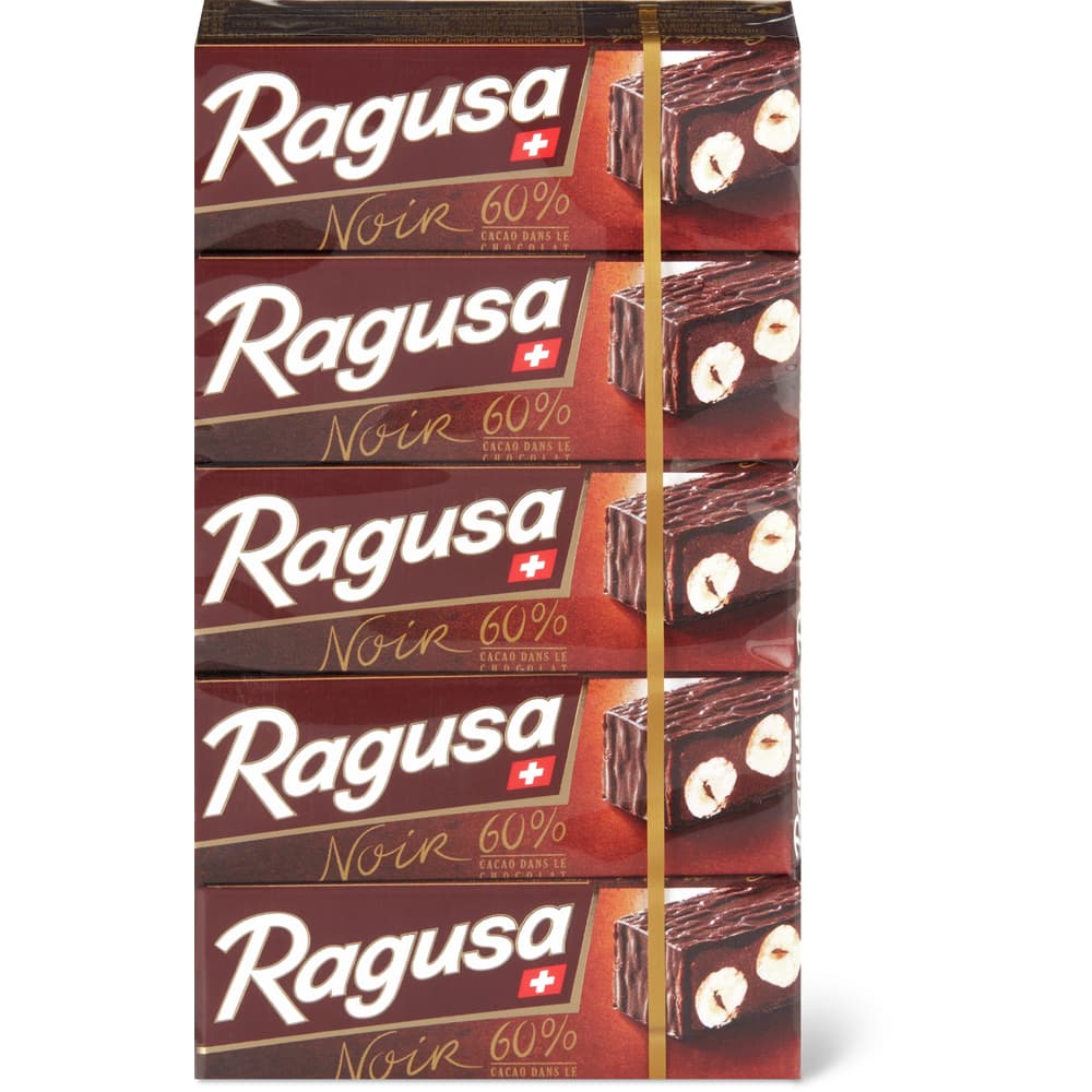 Ragusa Dunkle Schokolade-Riegel mit Praliné-füllung und ganzen Haselnüssen.