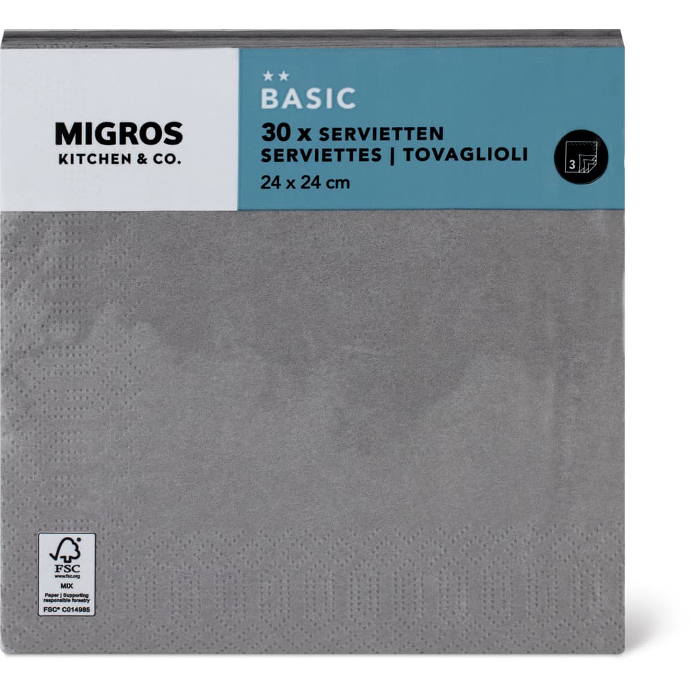 Migros Kitchen & Co. Papierservietten Grau, 24x24cm