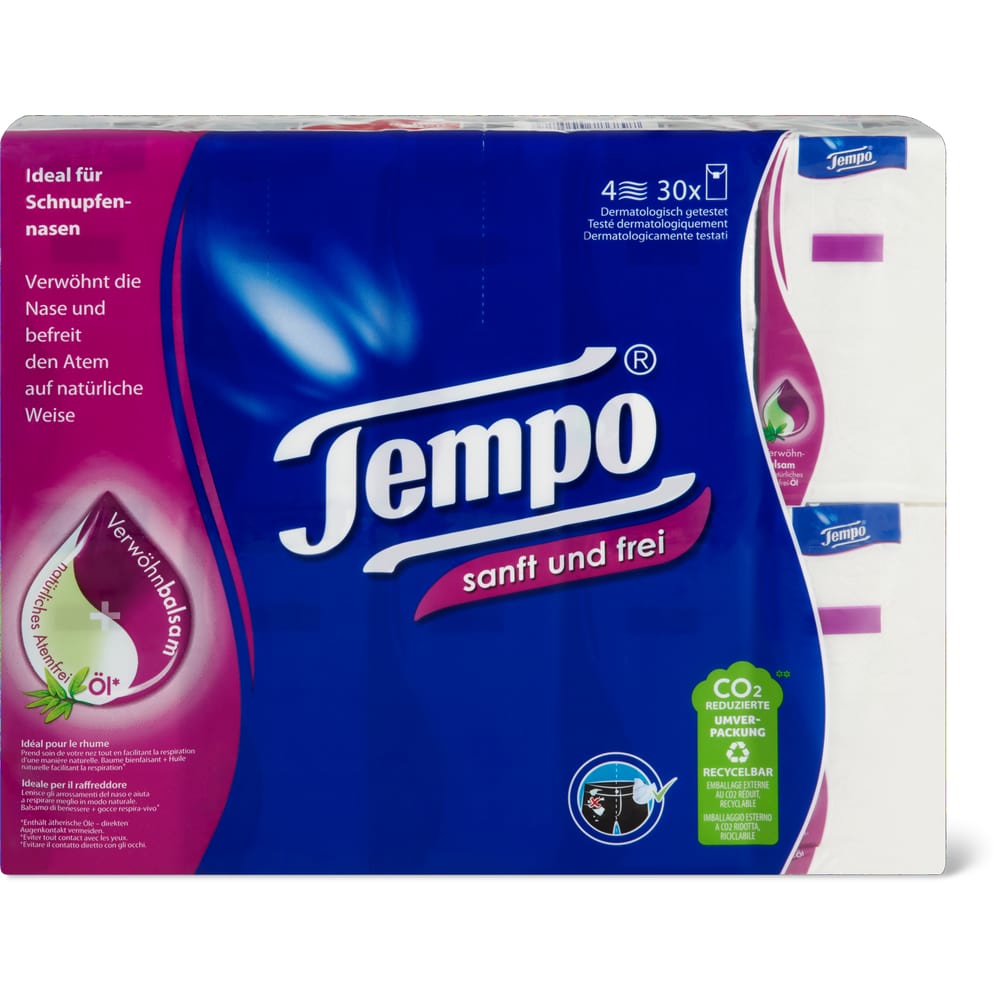 Tempo Taschentücher 30 x 9 Bätter, 4 lagig