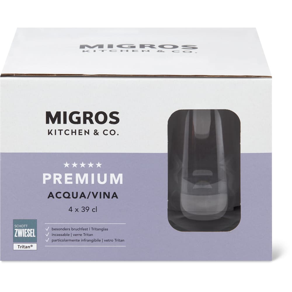 Migros Kitchen & Co. Premium Trinkgläser 4 x 39cl, Wasser & Wein
