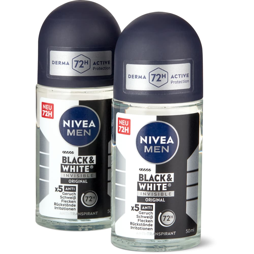 Nivea Men Deo Roll-on Black&White Invisible 72h, Anti-Transpirant