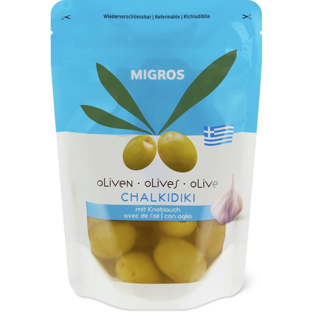 Migros Griechische Oliven Chalkidiki gefüllt mit Knoblauch