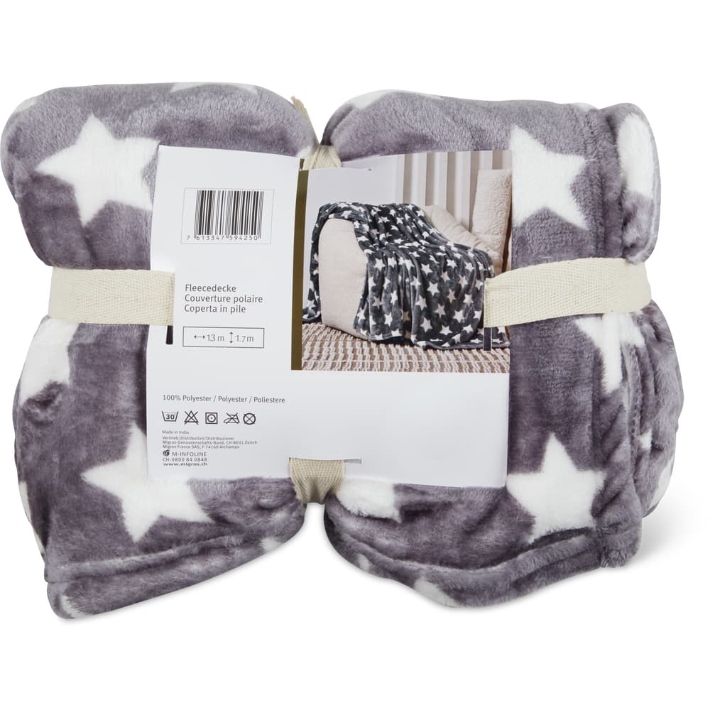 Migros Home Fleecedecke grau mit Sternen, 13x17cm
